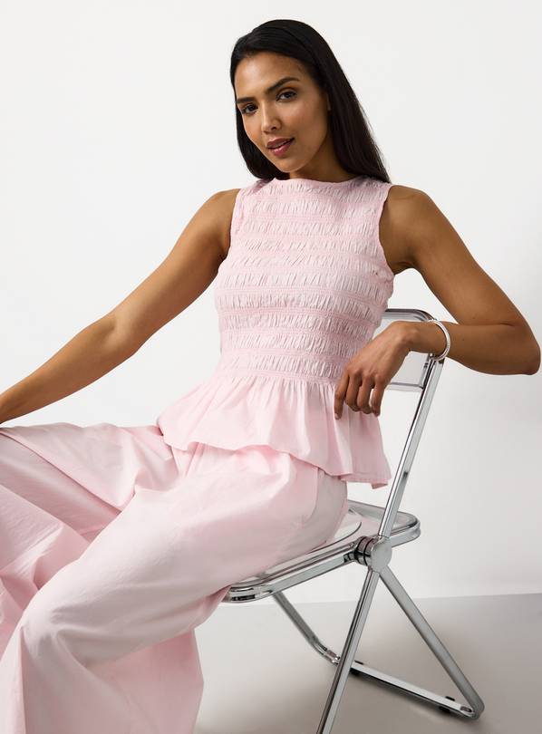 Light Pink Poplin Shirred Sleeveless Co-ord Top 14